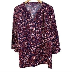 Gloria Vanderbilt Batik‎ Stamp Peasant Shirt Bell Sleeve Nova Blouse Size XL​​